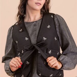 Very J Black Vest with White Bow Embellishments